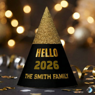 Chapeaux De Fètes Bonjour 2026 Nom de Famille Personnalisé Paillette