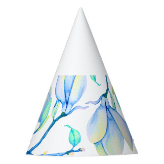 Chapeaux De Fètes Branche de magnolia à l'aquarelle bleu-vert botani