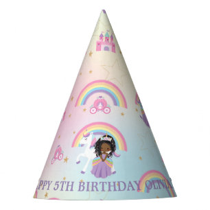 Chapeaux De Fètes Brown Black Princess et Unicorn Rainbow Birthday