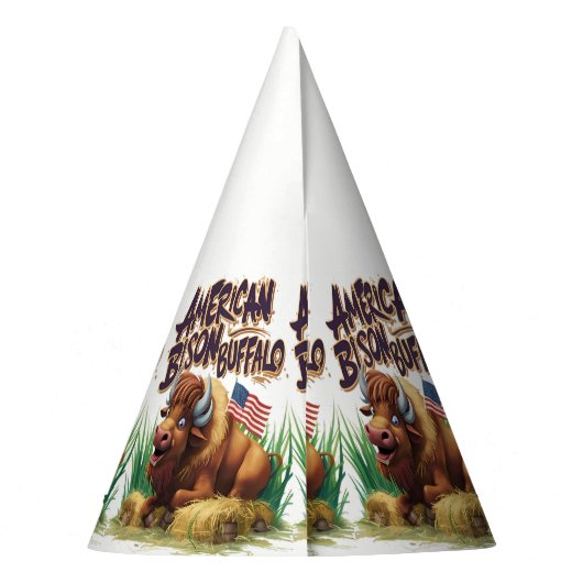 Chapeaux De Fètes Buffle de bison américain avec drapeau américain (Dos)