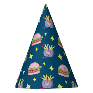 Chapeaux De Fètes Burger rose mignon et Fries Motif fête d'annivers