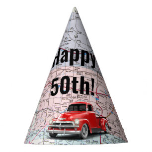 Chapeaux De Fètes Camion Retro sur la carte 50e anniversaire
