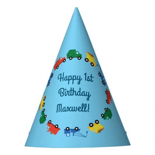 Chapeaux De Fètes Camions Voitures Cute 1er Anniversaire Thème de fê (Devant)