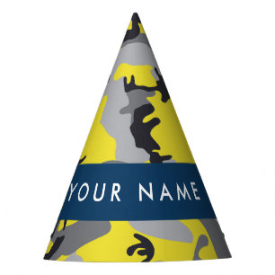 Chapeaux De Fètes Camouflage jaune et gris Votre nom Personnalisez