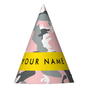 Chapeaux De Fètes Camouflage rose et gris Votre nom Personnalisez