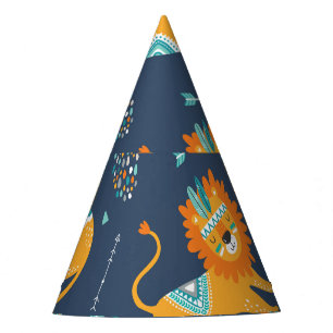 Chapeaux De Fètes Caricature Lions Tribal Motif sans couture