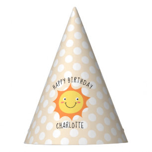 Chapeaux De Fètes Cartoon souriant Soleil Or Joyeux Anniversaire