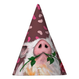 Chapeaux De Fètes Casquette de la fête drôle, porc avec Rose