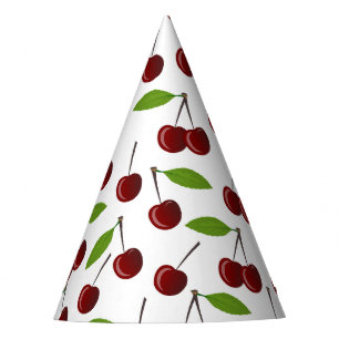 Chapeaux De Fètes Cerise Rouge, Motif De Cerises, Feuilles, Fruits