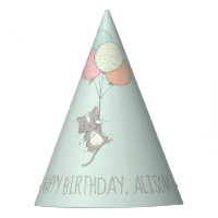 Chat gris doux avec l'anniversaire de ballons