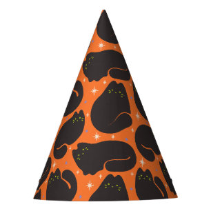 Chapeaux De Fètes Chat noir rétro sur fond orange