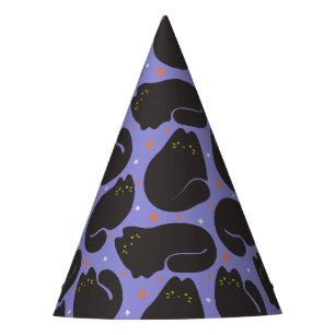 Chapeaux De Fètes Chat noir rétro sur fond violet