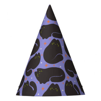 Chapeaux De Fètes Chat noir rétro sur fond violet