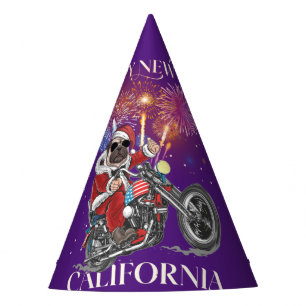 Chapeaux De Fètes Chien Conduit Une Moto À La Californie
