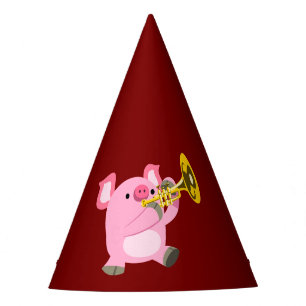 Chapeaux De Fètes Cochon de dessin animé mignon jouant de la trompet
