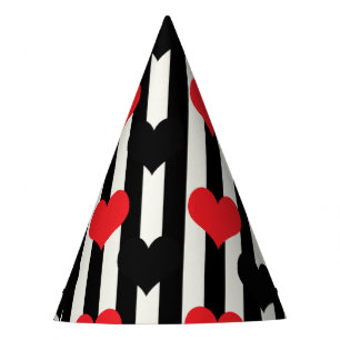 Chapeaux De Fètes Coeurs Noirs Rouges Sur Bandes Blanches Noires