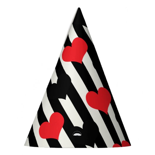 Chapeaux De Fètes Coeurs Noirs Rouges Sur Bandes Blanches Noires (Gauche)