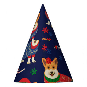 Chapeaux De Fètes Corgis de Noël : Illustration Vintage festive.