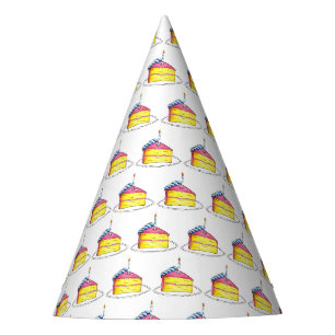 Chapeaux De Fètes Couche rose jaune Joyeux gâteau d'anniversaire cha