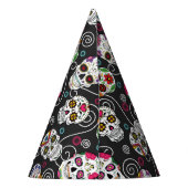 Chapeaux De Fètes Crânes à sucre et perruques Noir D725 (Dos)