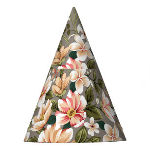 Chapeaux De Fètes Crème, fleurs roses sur gris.