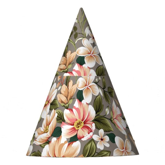 Chapeaux De Fètes Crème, fleurs roses sur gris. (Devant)