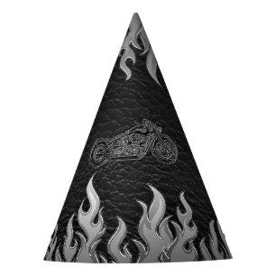 Chapeaux De Fètes Cuir noir chrome argenté moto parti de motards