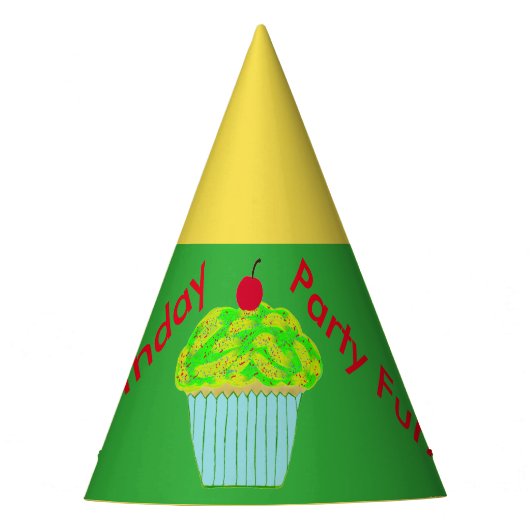Chapeaux De Fètes Cupcake vert jaune Casquettes d'anniversaire (Devant)