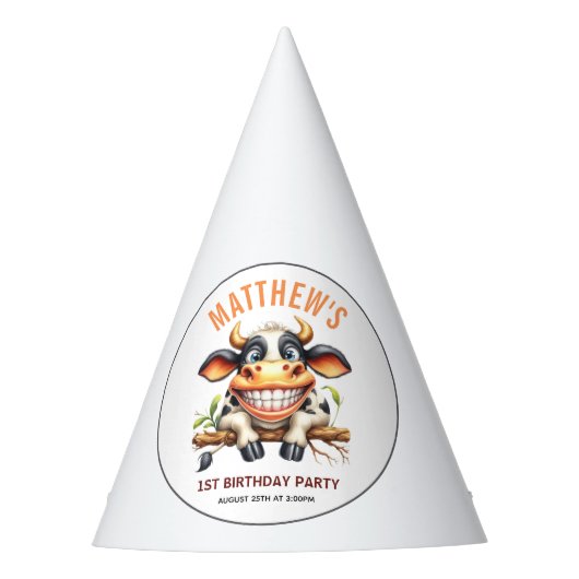 Chapeaux De Fètes Cute Crazy Cow Farm Theme 1st Birthday (Devant)