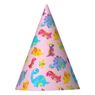 Chapeaux De Fètes Cute Girly Coloré Dinosaure Rose Thème Anniversair