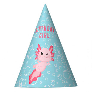 Chapeaux De Fètes Cute Rose Axolotl Thème sous-marin Anniversaire Fi