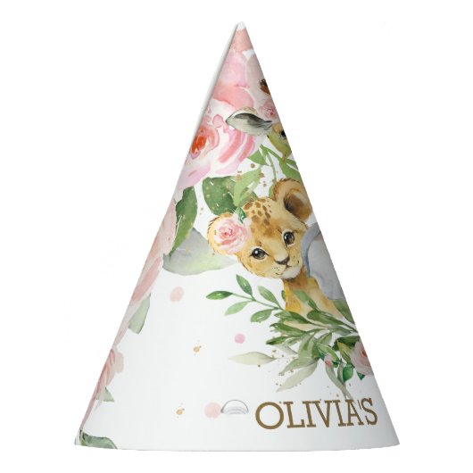 Chapeaux De Fètes Cute rose Floral Jungle Animaux 1er Anniversaire c (Gauche)