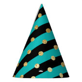 Chapeaux De Fètes Des rayures turquoise avec fête d'anniversaire Poi (Gauche)