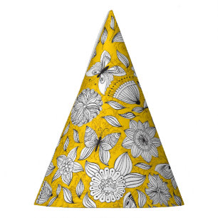 Chapeaux De Fètes Design abstrait fleuri jaune blanc mignon