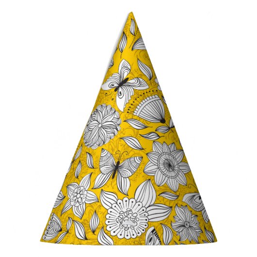 Chapeaux De Fètes Design abstrait fleuri jaune blanc mignon (Gauche)