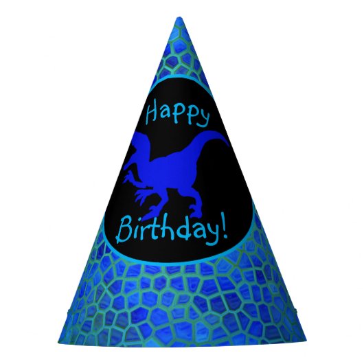 Chapeaux De Fètes Dinosaure Bleu Cachez Joyeux Anniversaire ! (Devant)