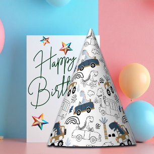 Chapeaux De Fètes Dinosaures amicaux en voitures Motif Anniversaire