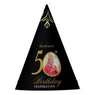 Chapeaux De Fètes Elégant Black and Gold 50th Birthday Invitation