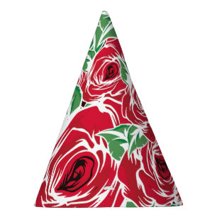 Chapeaux De Fètes Elégant Motif Rose Vintage - Rouge & Vert Floral