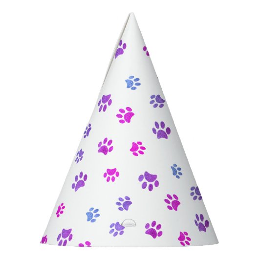 Chapeaux De Fètes Empreintes de pattes bleu rose violet Anniversaire (Gauche)
