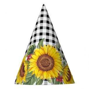 Chapeaux De Fètes En vichy noire et tournesols Filles florales