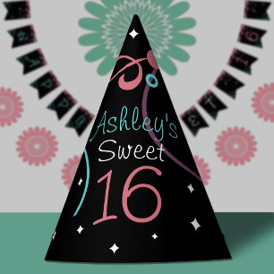Chapeaux De Fètes Étoiles de noir et anniversaire du bonbon 16 à