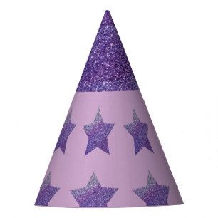 Chapeaux De Fètes Étoiles de parties scintillant violette et arrière