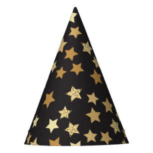Chapeaux De Fètes Etoiles d'or sur Motif Arrière - plan noir Yan-01.