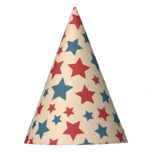 Chapeaux De Fètes Étoiles rouges et bleues, 4 juillet, fond beige