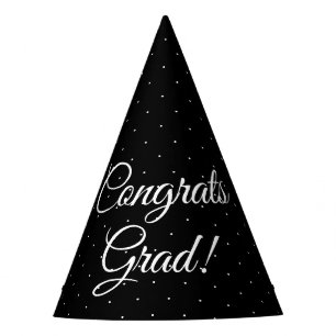 Chapeaux De Fètes Félicats Grad noir blanc script poka point élégant