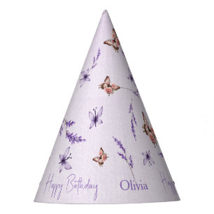 Chapeaux De Fètes Fête d'anniversaire 1 an Papillons Lilas Aquarelle