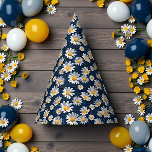 Chapeaux De Fètes Fête d'anniversaire aux marguerites sur denim bleu