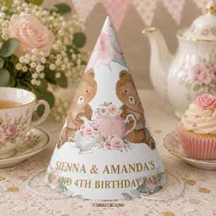Chapeaux De Fètes Fête d'anniversaire ours en peluche rose thé flora