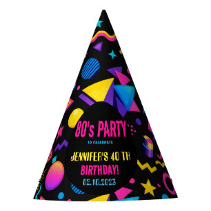 Chapeaux De Fètes Fête d'anniversaire personnalisée néon rétro 80